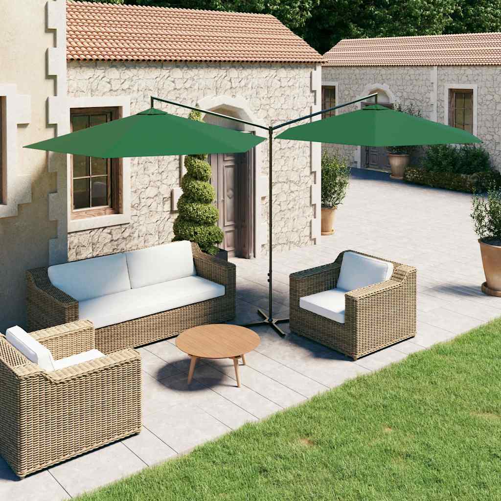 Vidaxl parasol double avec poteau en acier 600 cm vert