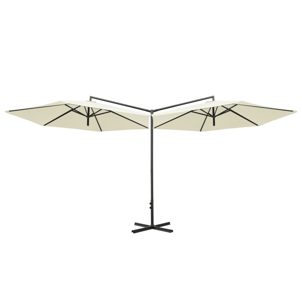Vidaxl parasol double avec poteau en acier 600 cm sable -colore