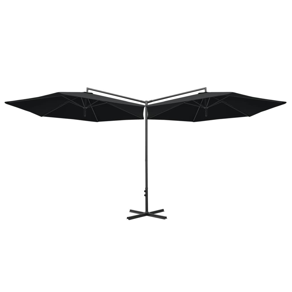 Vidaxl parasol double avec poteau en acier 600 cm noir
