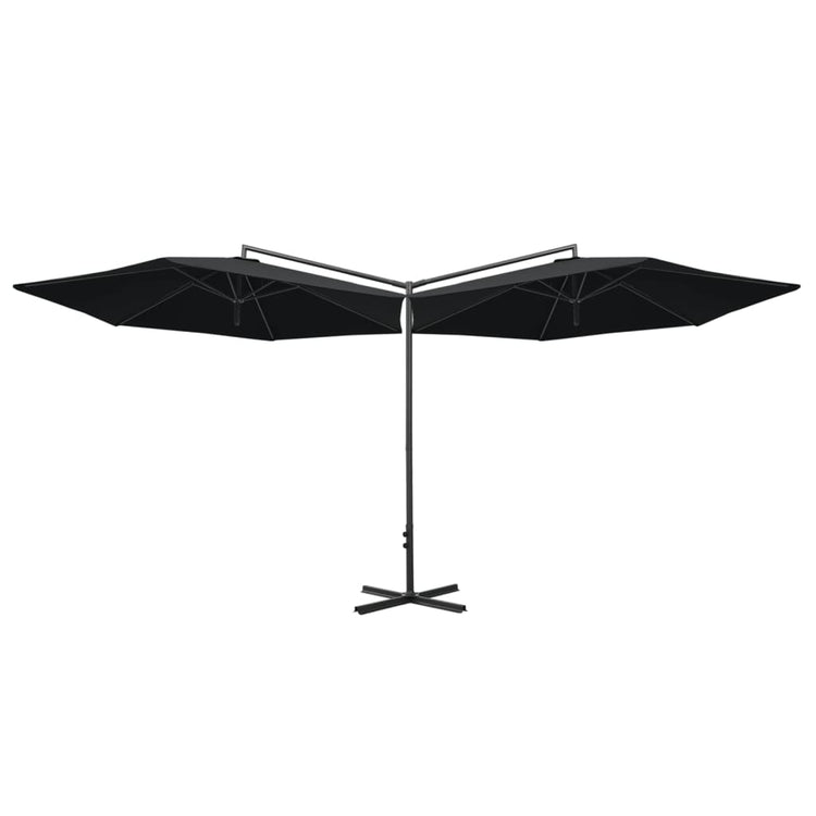 Vidaxl parasol double avec poteau en acier 600 cm noir