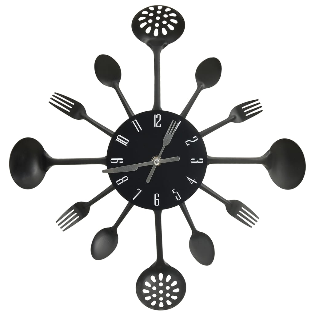 Vidaxl Wall horloge cuillère et fourche 40 cm en aluminium noir