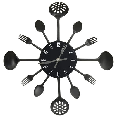 Vidaxl Wall horloge cuillère et fourche 40 cm en aluminium noir