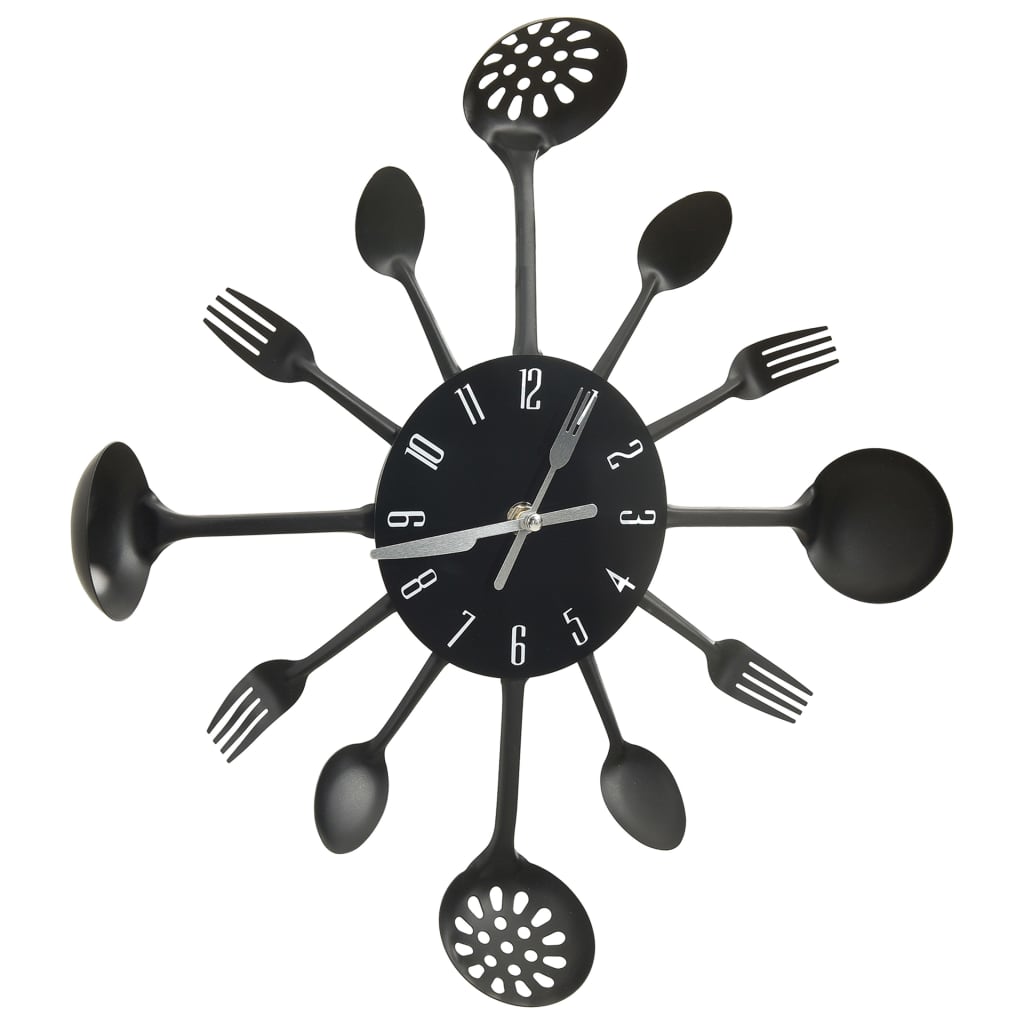 Vidaxl Wall horloge cuillère et fourche 40 cm en aluminium noir