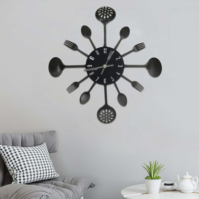 Vidaxl Wall horloge cuillère et fourche 40 cm en aluminium noir