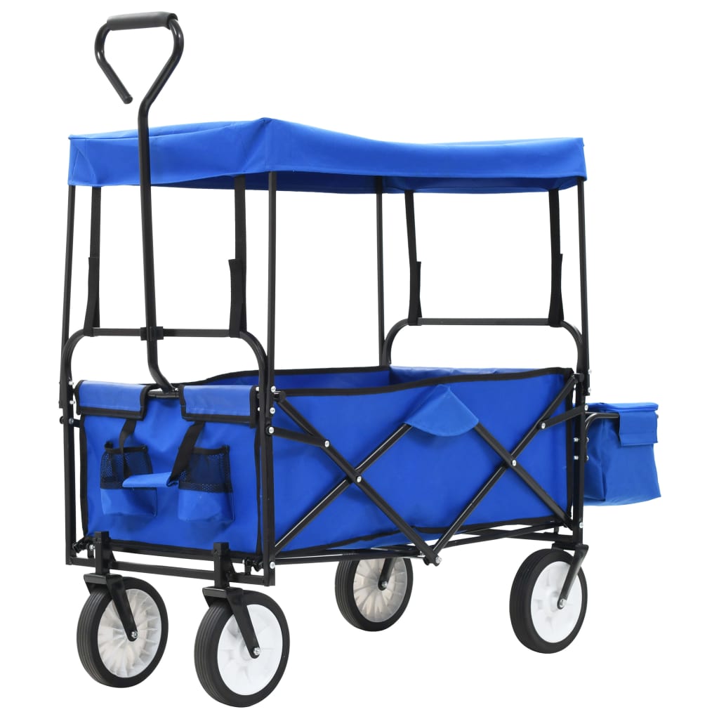 Vidaxl Handkar pliable avec Luifel en acier bleu