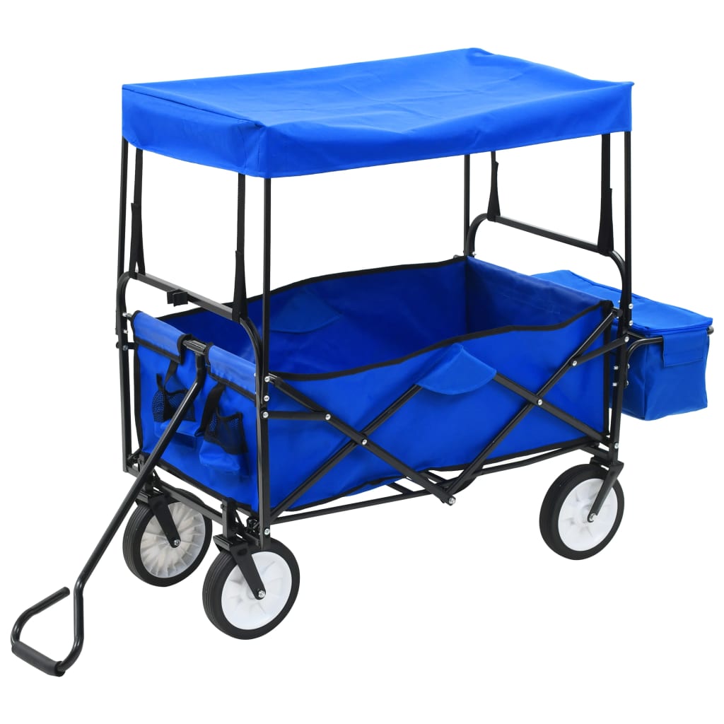 Vidaxl Handkar pliable avec Luifel en acier bleu