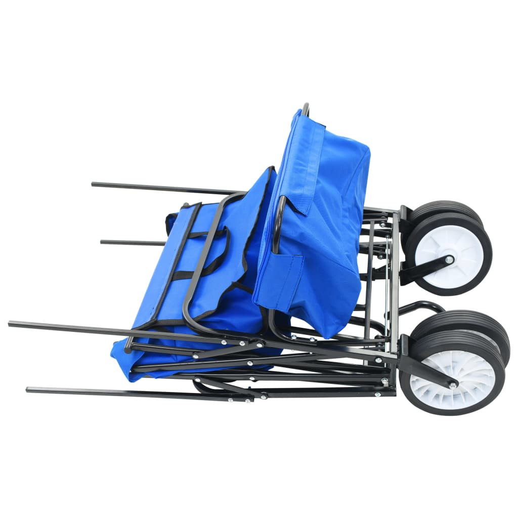 Vidaxl Handkar pliable avec Luifel en acier bleu
