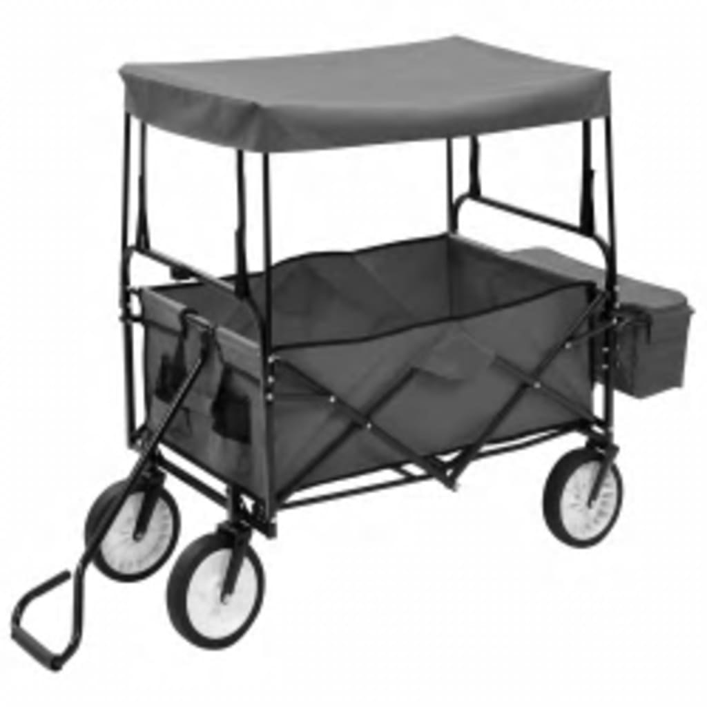 Vidaxl Handkar pliable avec Luifel en acier gris