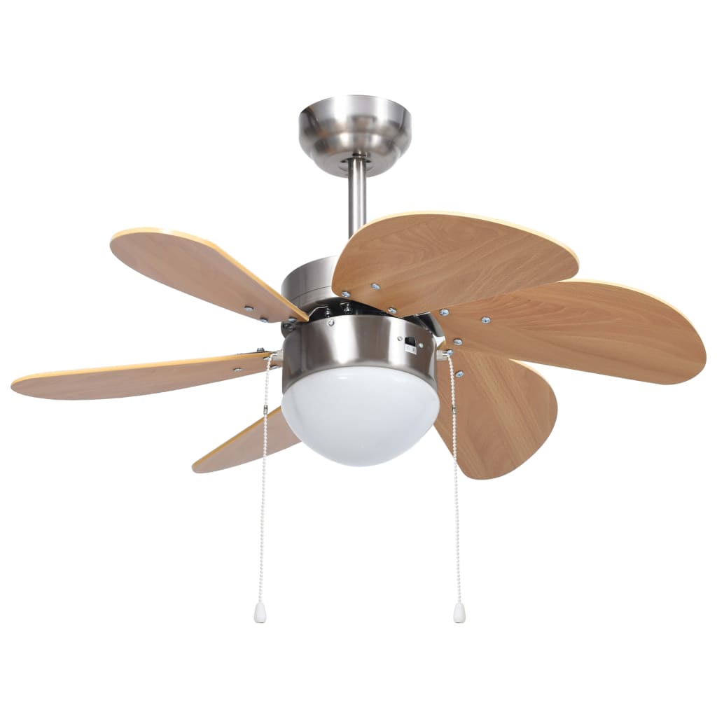 Ventilateur de plafond Vidaxl avec lampe 76 cm brun clair