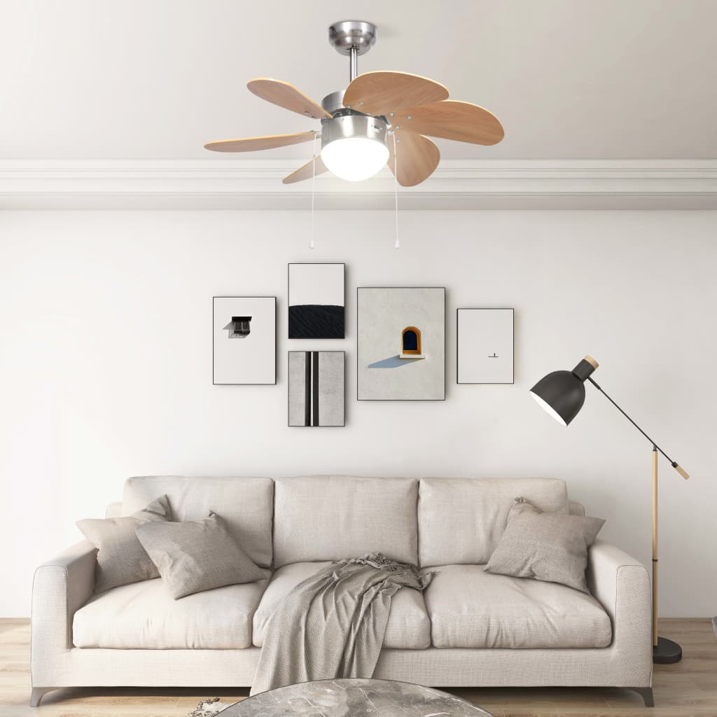 Ventilateur de plafond Vidaxl avec lampe 76 cm brun clair