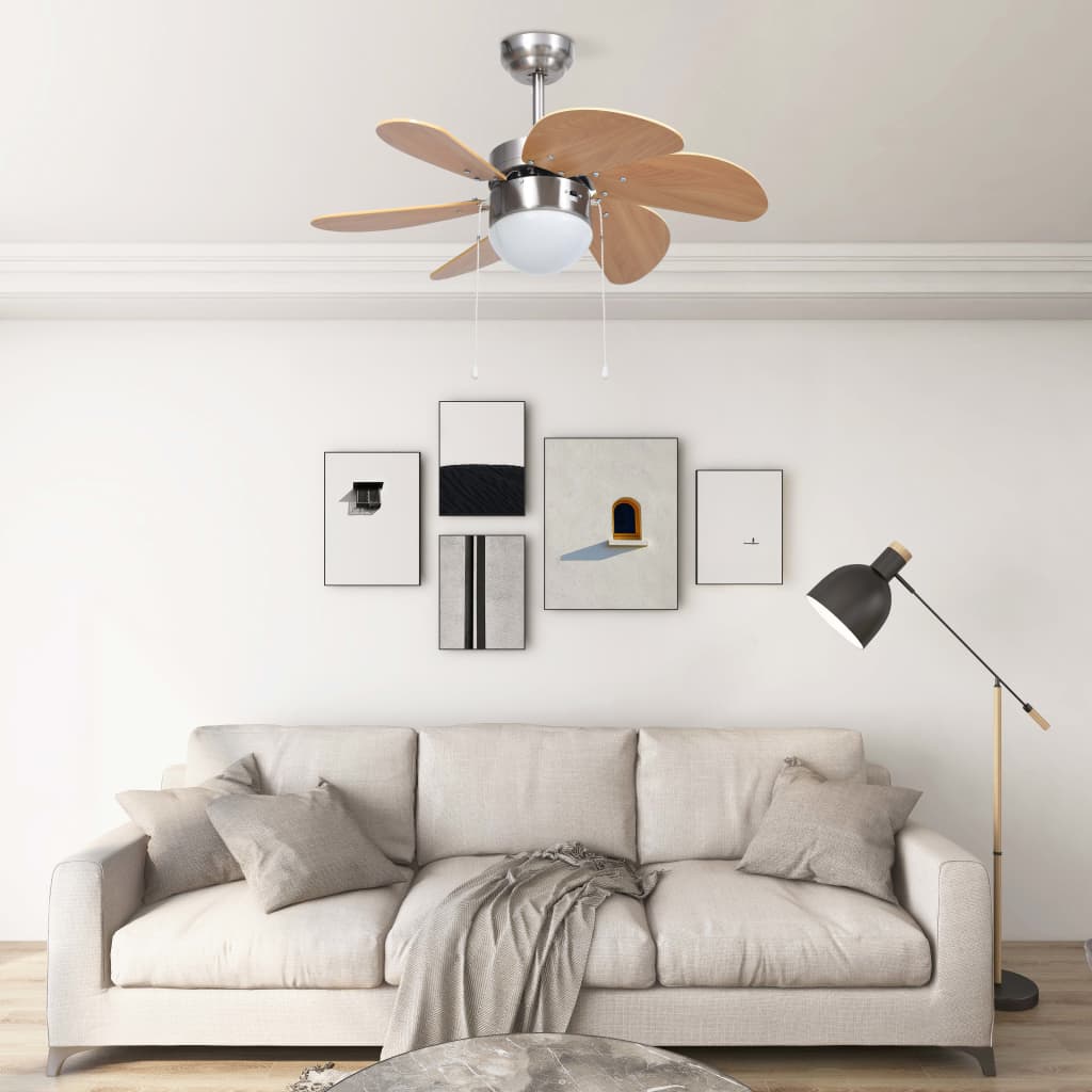 Ventilateur de plafond Vidaxl avec lampe 76 cm brun clair