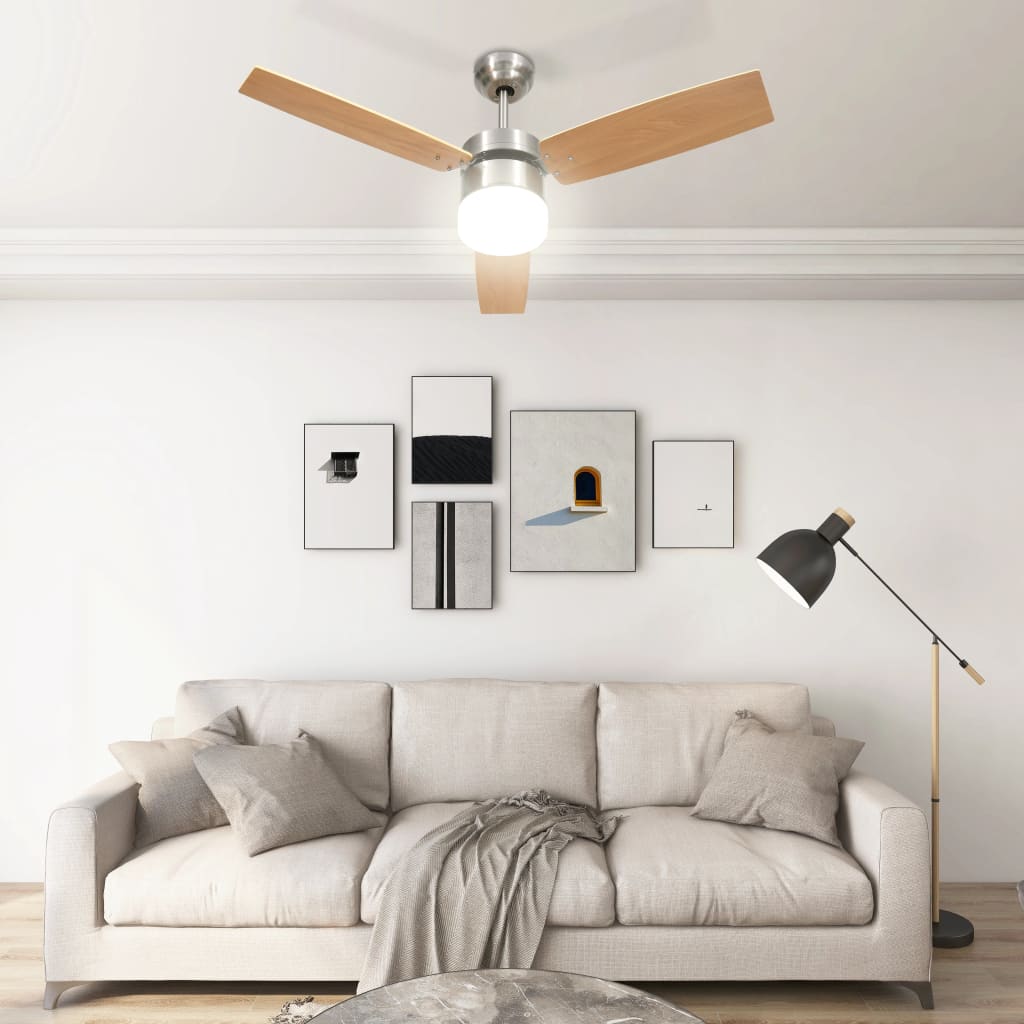Ventilateur de plafond Vidaxl avec télécommande de lampe 108 cm brun clair