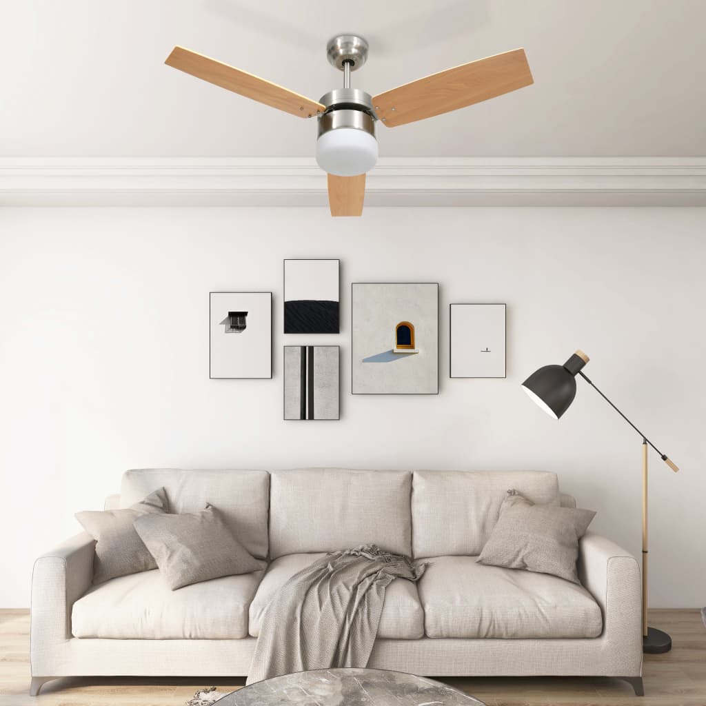 Ventilateur de plafond Vidaxl avec télécommande de lampe 108 cm brun clair