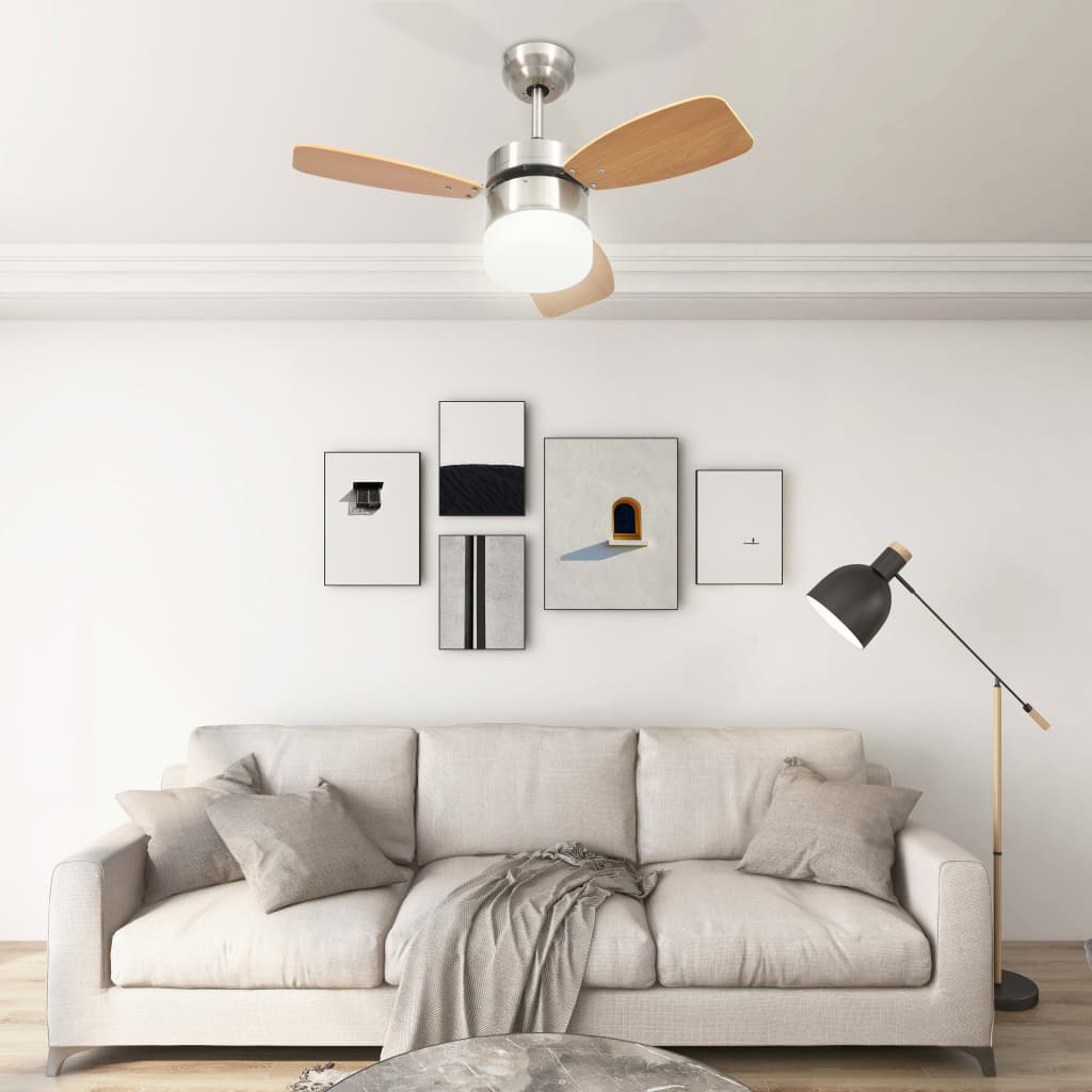 Ventilateur de plafond Vidaxl avec télécommande de lampe 76 cm brun clair