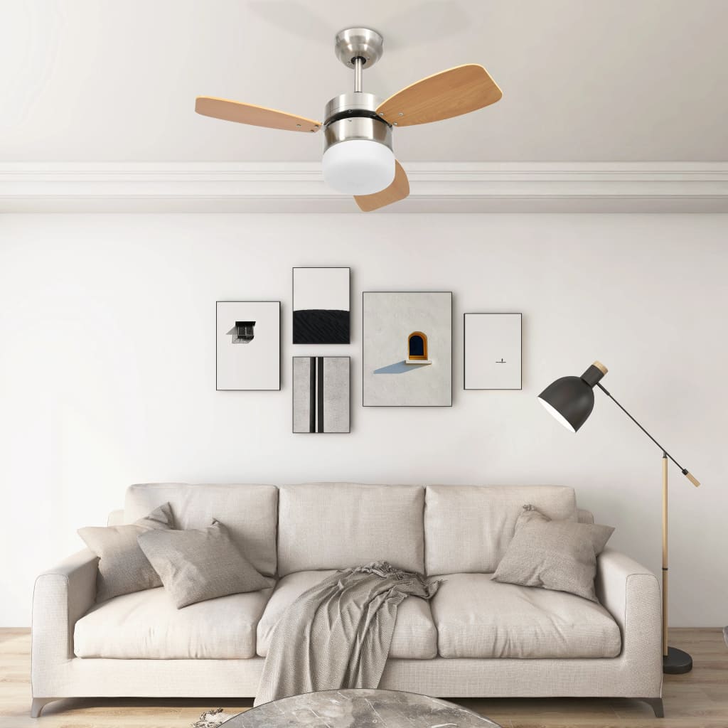 Ventilateur de plafond Vidaxl avec télécommande de lampe 76 cm brun clair