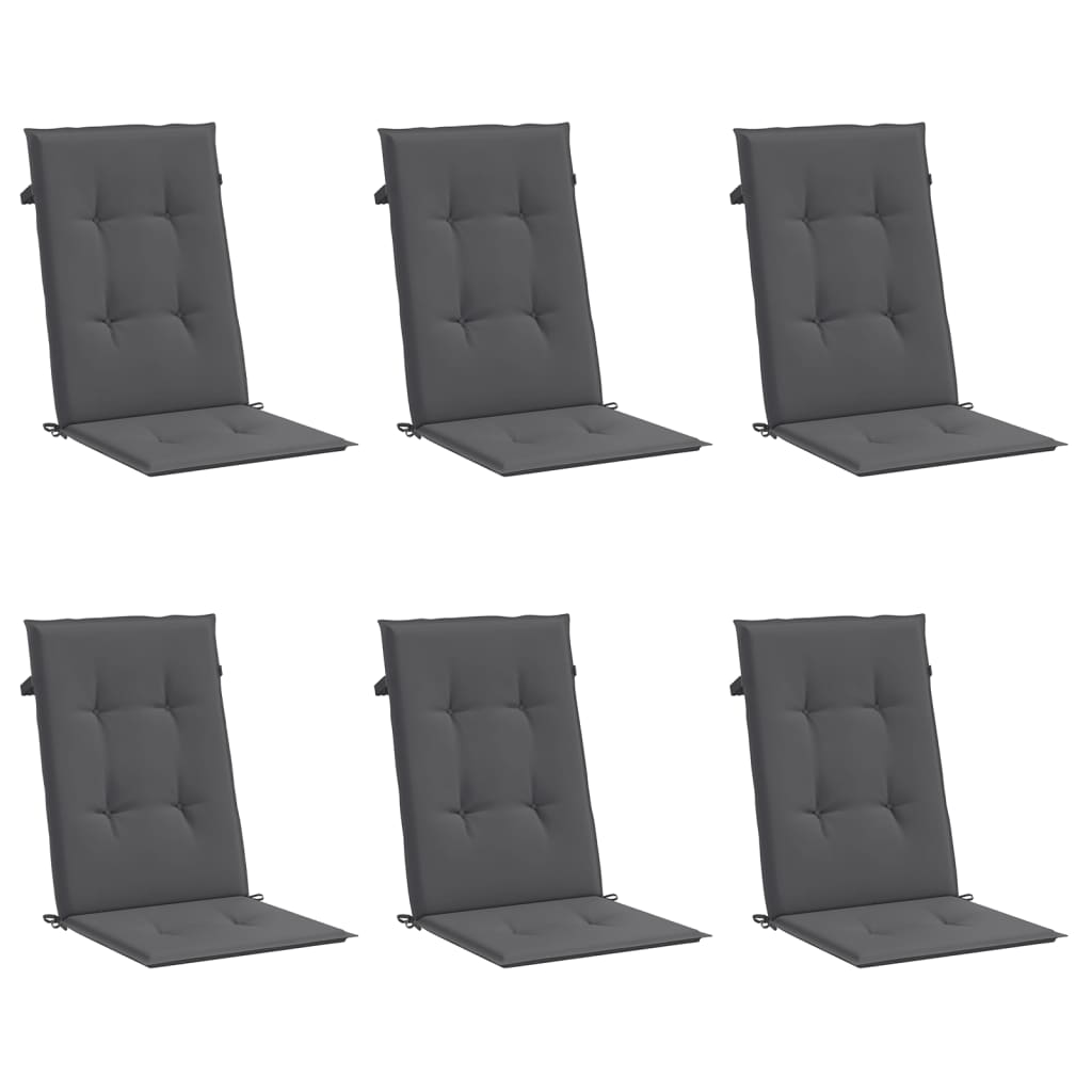 Coussins de chaise de jardin vidaxl 6 st dos haut 120x50x3 cm en tissu anthracite