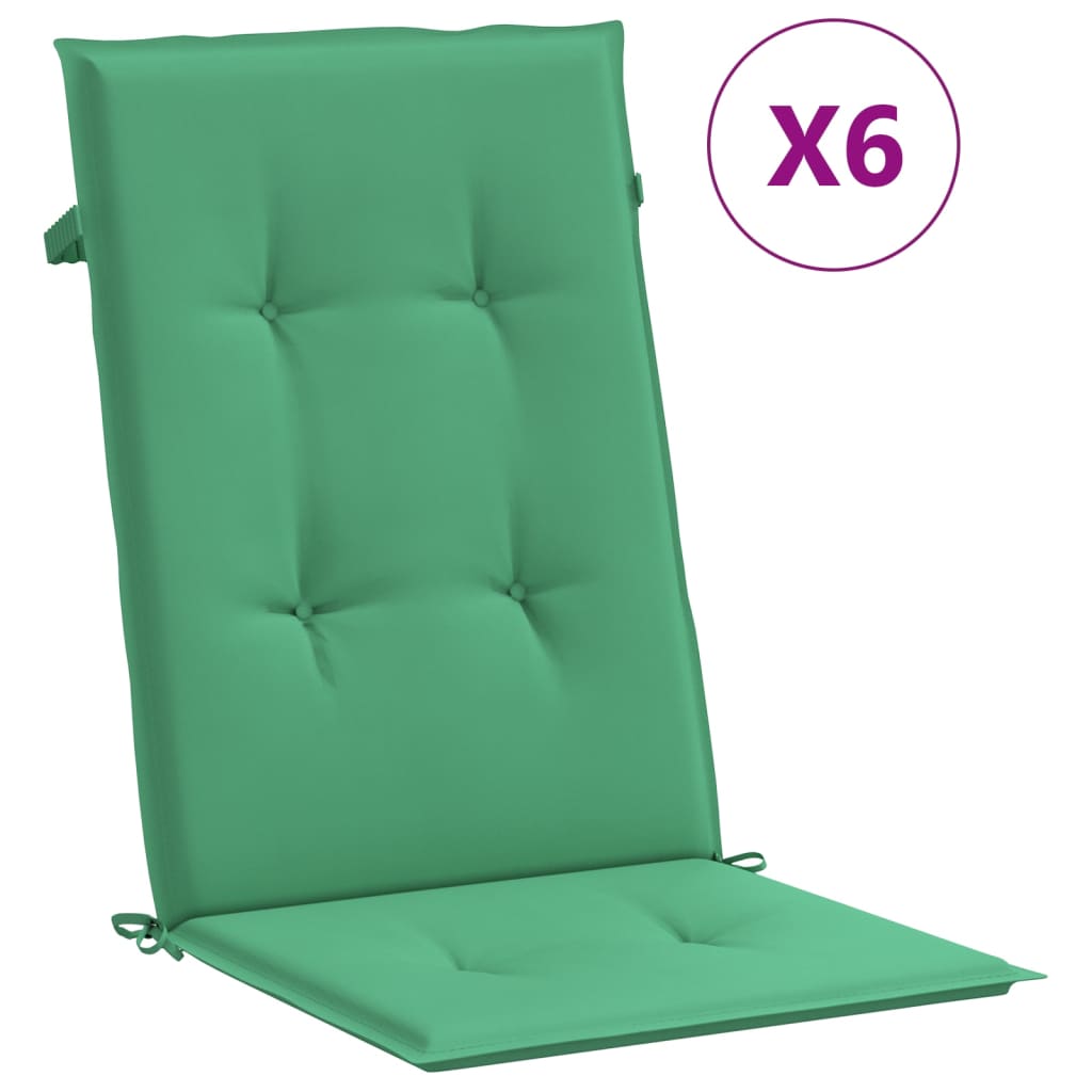 Vidaxl Garden Chair Cushions 6 ST High Back 120x50x3 cm Tissu vert