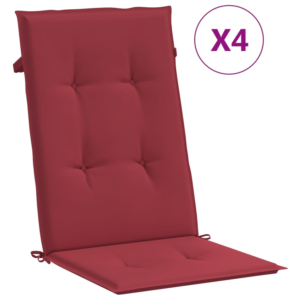 Coussins de chaise de jardin vidaxl 4 ST High arrière 120x50x3 cm Vin de tissu rouge