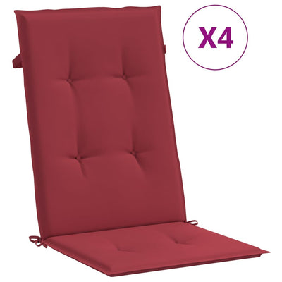 Coussins de chaise de jardin vidaxl 4 ST High arrière 120x50x3 cm Vin de tissu rouge