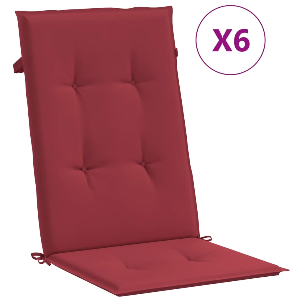 Coussins de chaise de jardin vidaxl 6 st dos haut 120x50x3 cm vin de tissu rouge