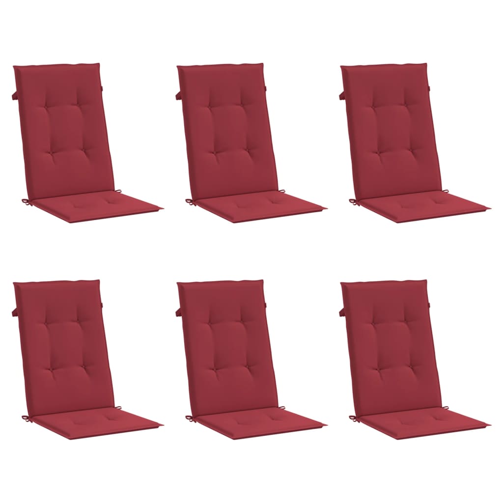Coussins de chaise de jardin vidaxl 6 st dos haut 120x50x3 cm vin de tissu rouge
