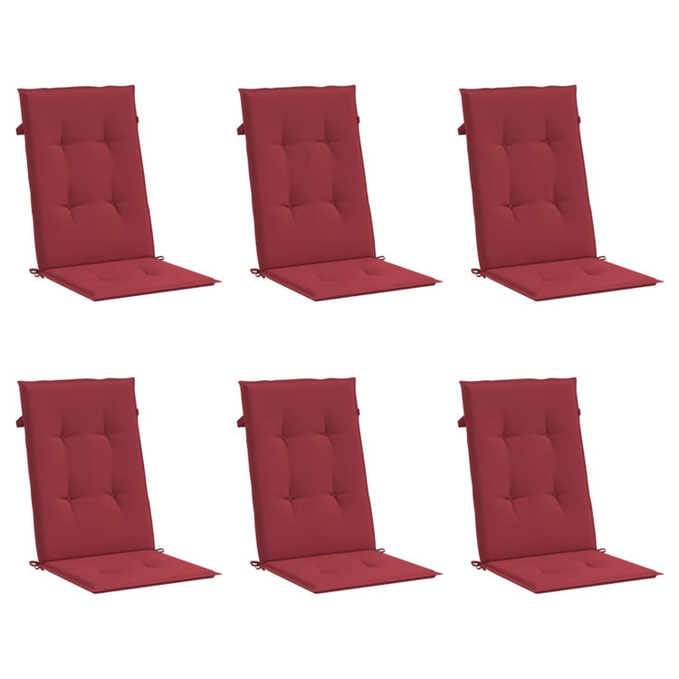 Coussins de chaise de jardin vidaxl 6 st dos haut 120x50x3 cm vin de tissu rouge