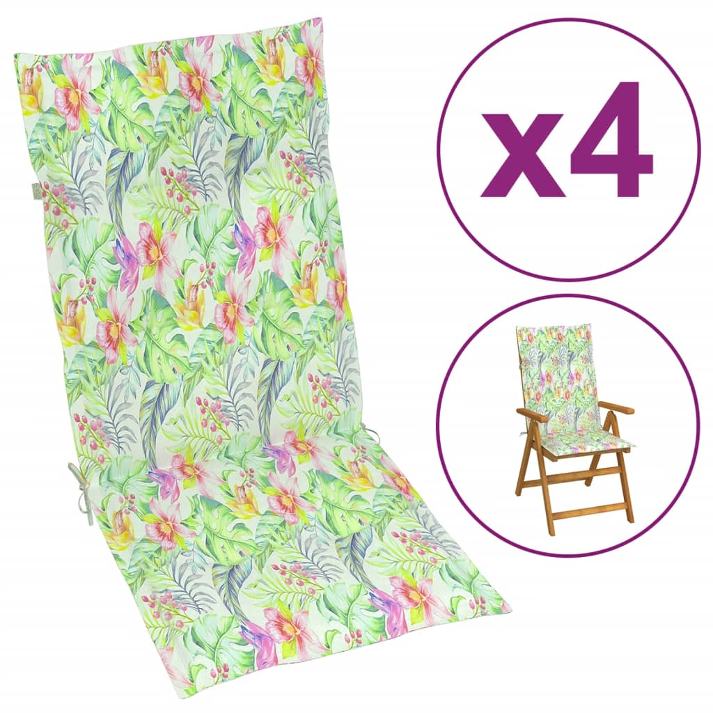 Coussins de chaise de jardin vidaxl 4 st motif de feuille arrière haute 120x50x3 cm tissu