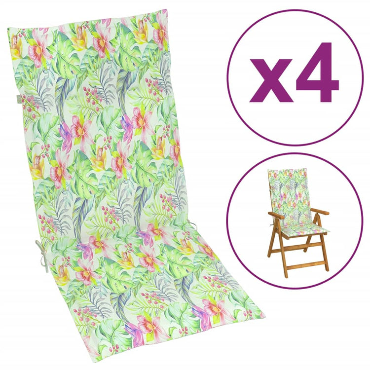 Coussins de chaise de jardin vidaxl 4 st motif de feuille arrière haute 120x50x3 cm tissu