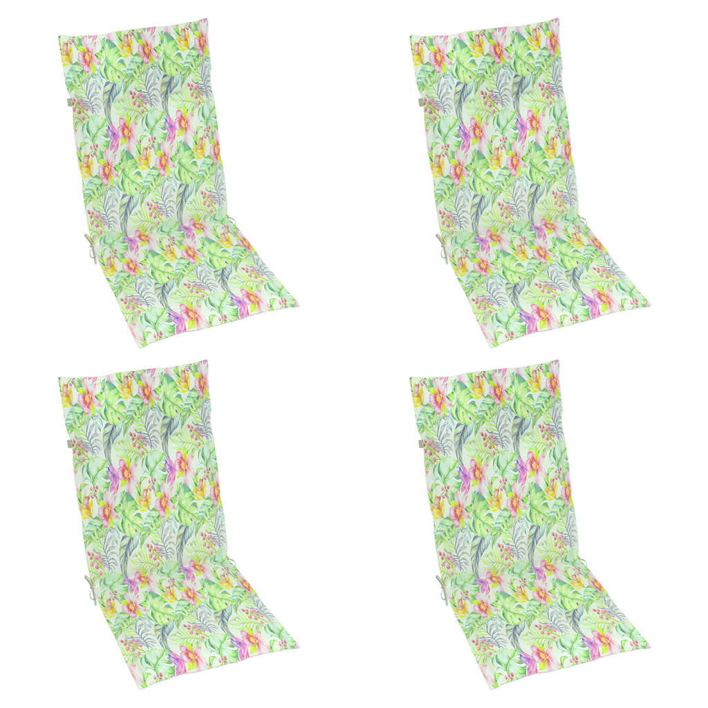 Coussins de chaise de jardin vidaxl 4 st motif de feuille arrière haute 120x50x3 cm tissu
