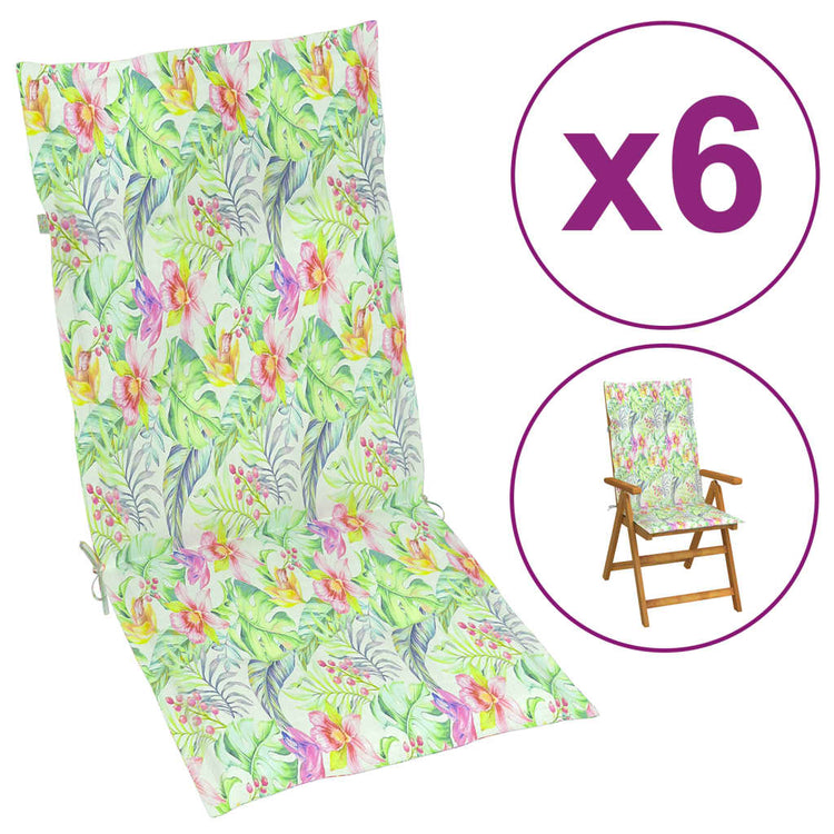 Coussins de chaise de jardin vidaxl 6 st motif de feuille arrière haute 120x50x3 cm tissu
