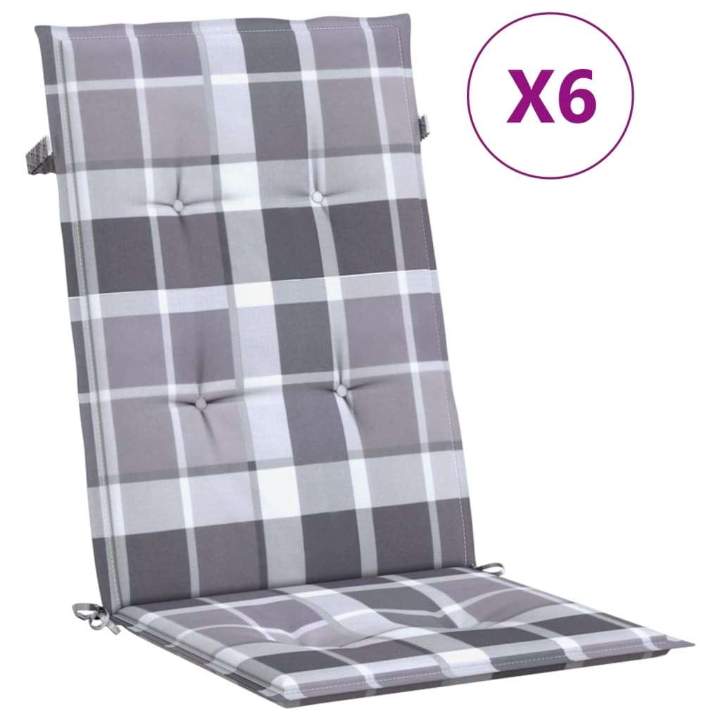 Coussins de chaise de jardin vidaxl 6 pcs 120x50x3 cm tissu diamant motif gris