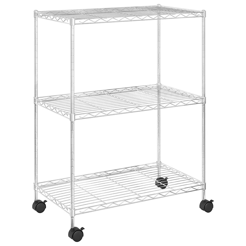 Rack de stockage Vidaxl avec roues 3 couches 150 kg 60x35x81 cm de couleur chromée