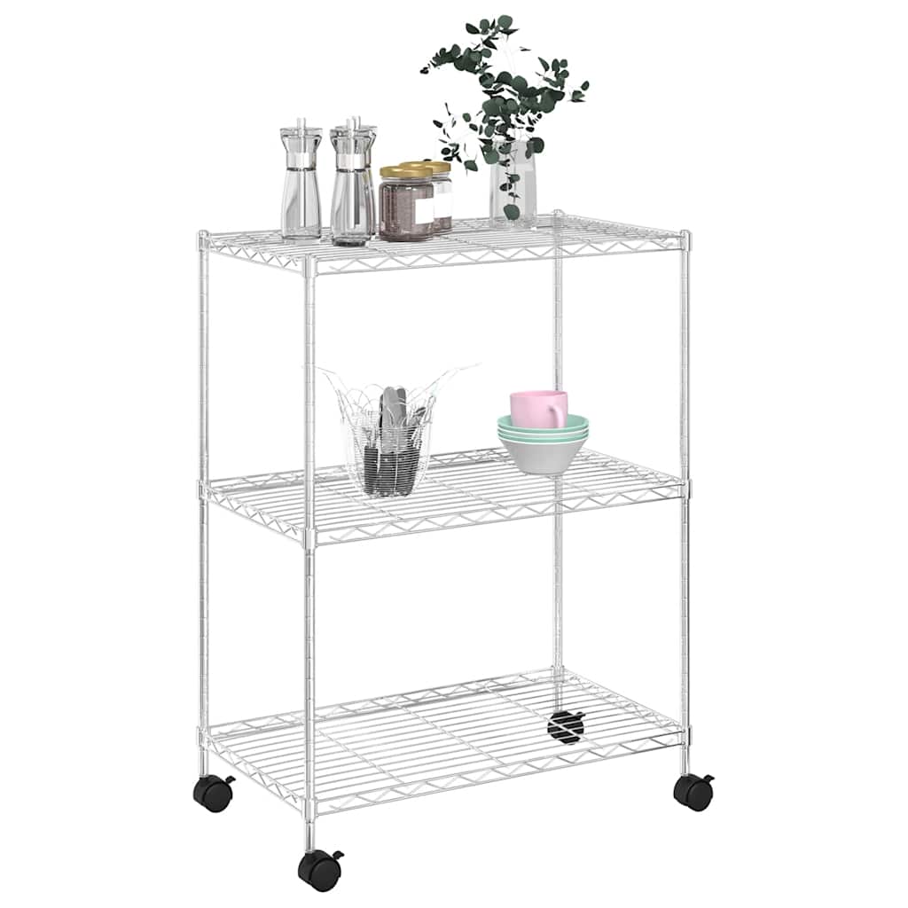 Rack de stockage Vidaxl avec roues 3 couches 150 kg 60x35x81 cm de couleur chromée