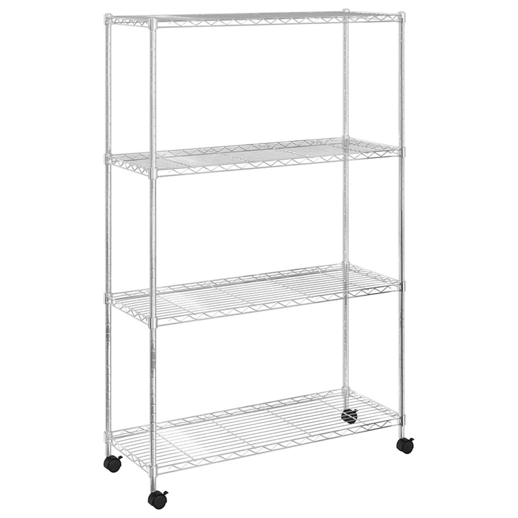 Rack de stockage Vidaxl 4 couches avec roues 200 kg 90x35x142 cm de couleur chromée