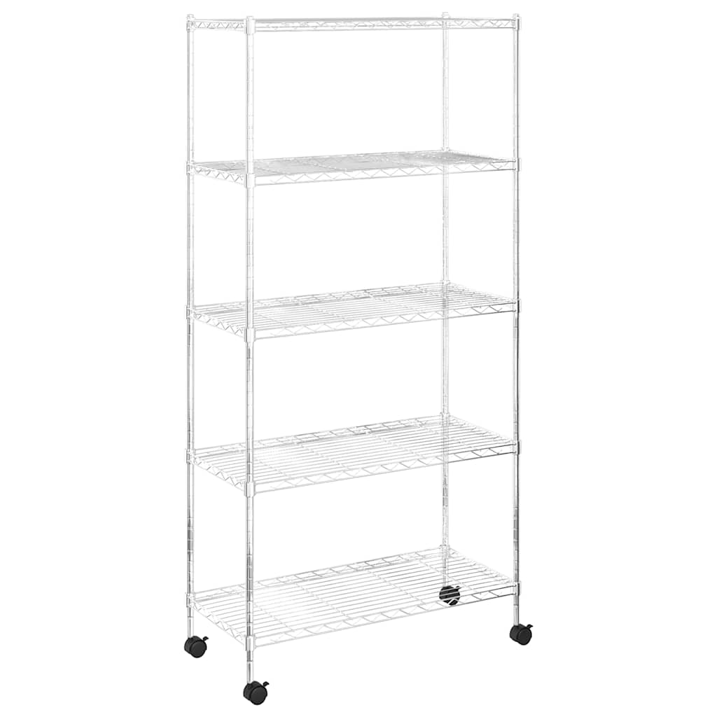Rack de stockage Vidaxl 5 couches avec roues 250 kg 75x35x155 cm de couleur chromée