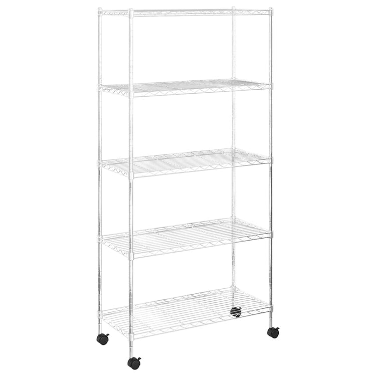 Rack de stockage Vidaxl 5 couches avec roues 250 kg 75x35x155 cm de couleur chromée
