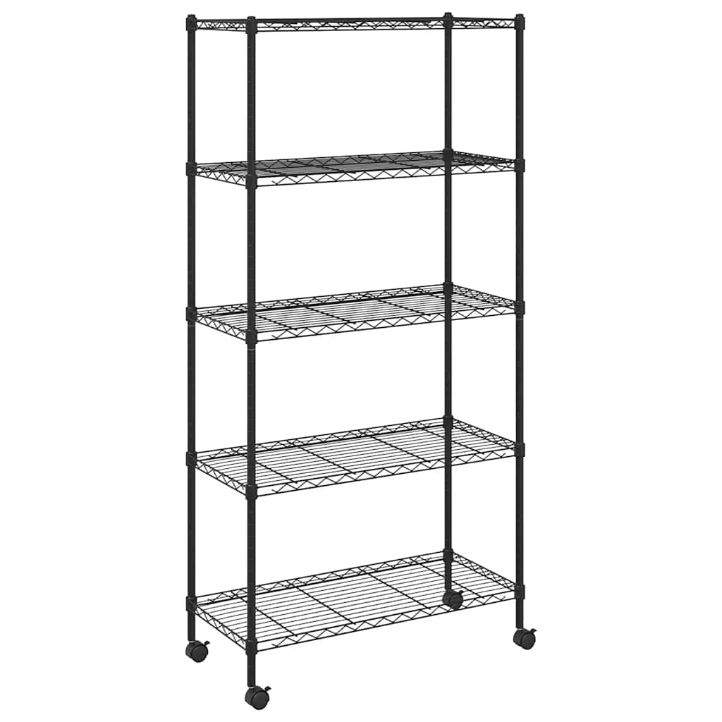 Rack de stockage Vidaxl 5 couches avec roues 250 kg 75x35x155 cm noir