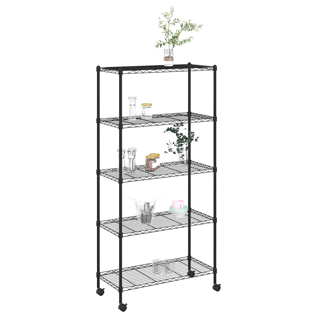 Rack de stockage Vidaxl 5 couches avec roues 250 kg 75x35x155 cm noir