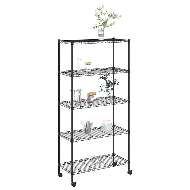 Rack de stockage Vidaxl 5 couches avec roues 250 kg 75x35x155 cm noir
