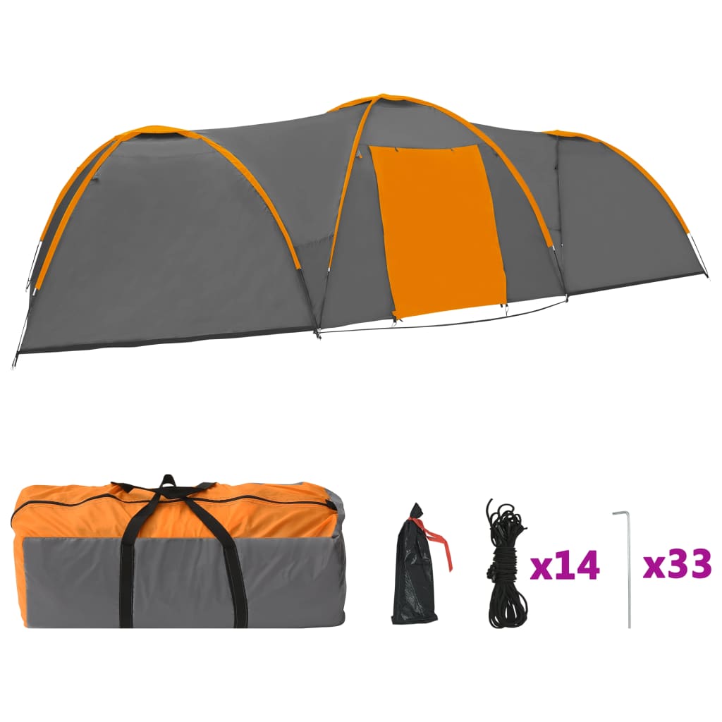 Vidaxl iglotent 8 personne 650x240x190 cm gris et orange