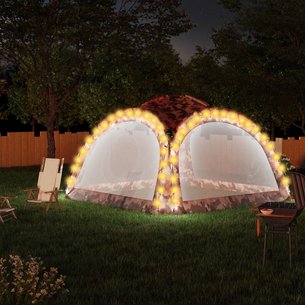 Tente de fête vidaxl avec LED et 4 murs latéraux 3,6x3,6x2,3 M Camouflage