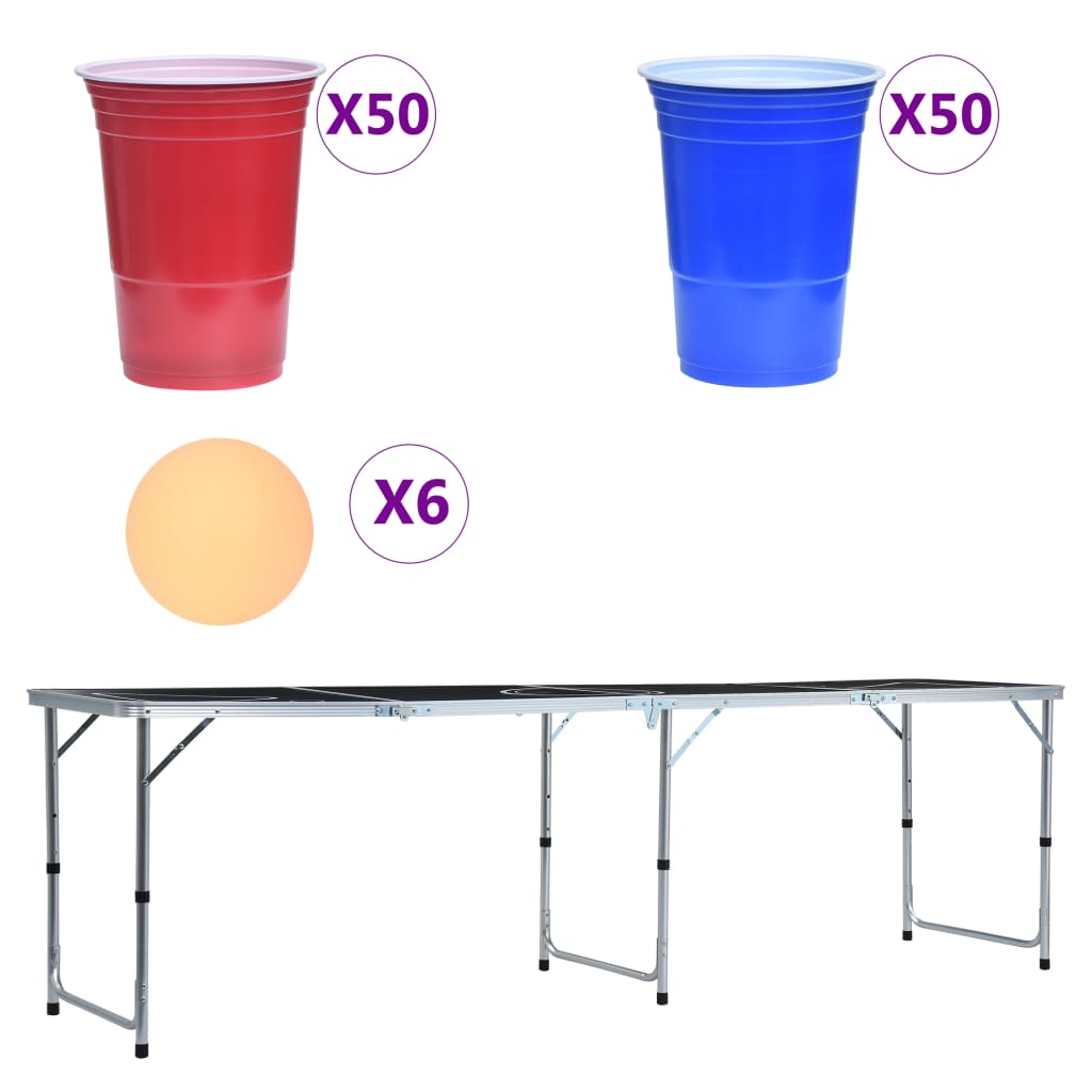 Table de Vidaxl Bier Pong avec tasses et balles pliantes 240 cm