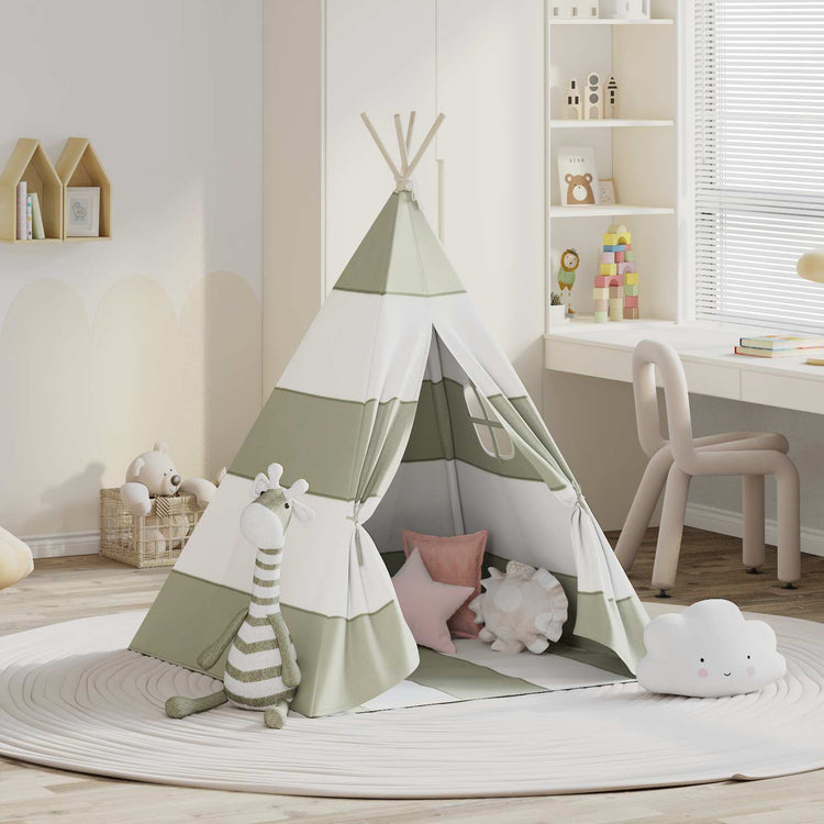 VidaXL tente enfant gris et blanc 120 x 120 x 150 cm bois de pin massif