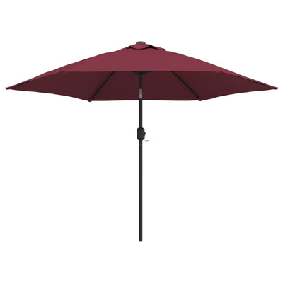 Parasol vidaxl avec éclairage LED et poteau en acier 300 cm Bordeaux rouge