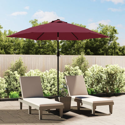 Parasol vidaxl avec éclairage LED et poteau en acier 300 cm Bordeaux rouge