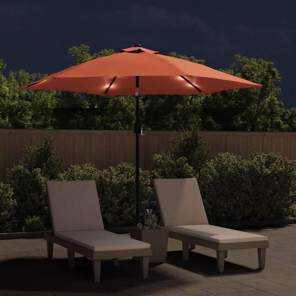 Parasol vidaxl avec éclairage LED et poteau en acier 300 cm en terre cuite