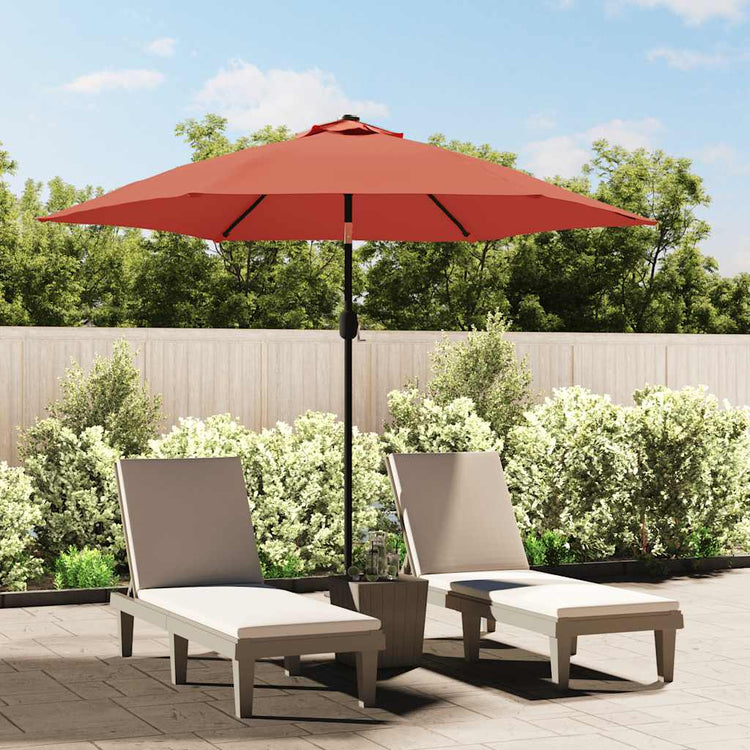 Parasol vidaxl avec éclairage LED et poteau en acier 300 cm en terre cuite