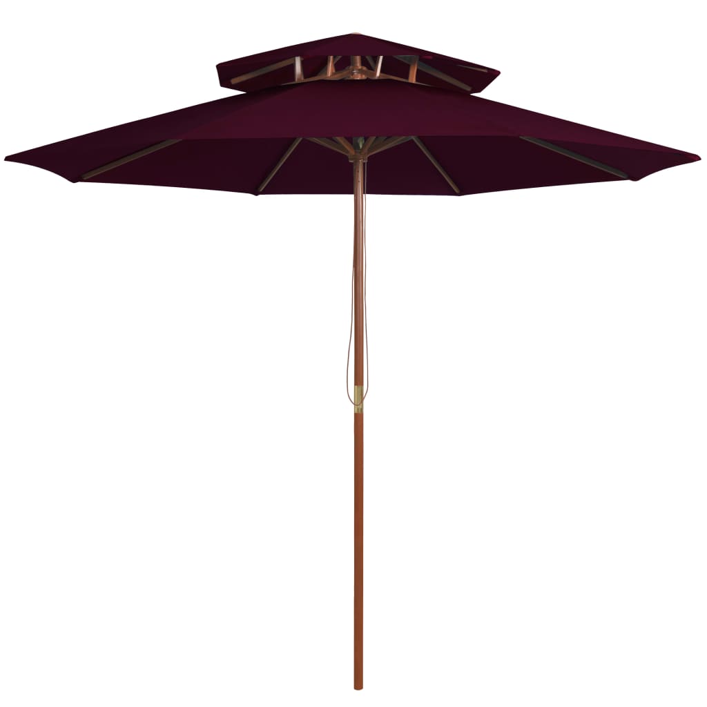 Vidaxl Parasol Double Decker avec poteau en bois 270 cm Bordeaux rouge