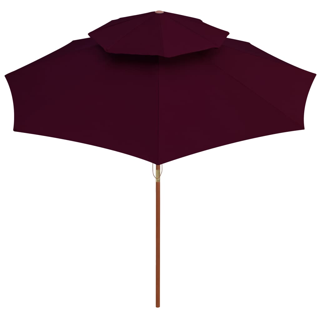 Vidaxl Parasol Double Decker avec poteau en bois 270 cm Bordeaux rouge