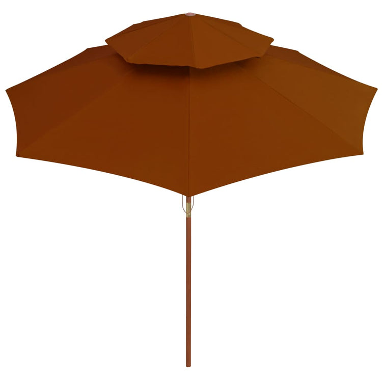Vidaxl Parasol Double-Beker avec poteau en bois 270 cm en terre cuite -colored